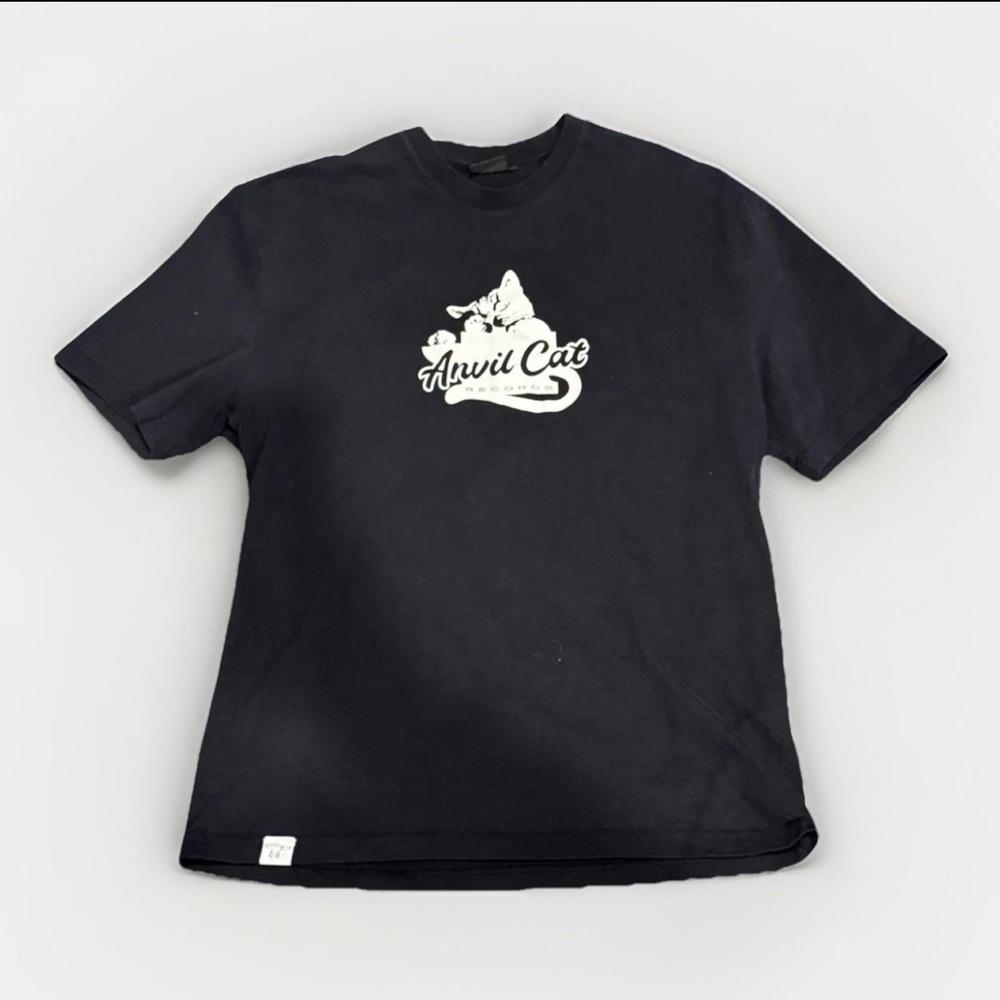 Vintage Anvil Cat Records Black Graphic Tee 2XL Anvil Tag